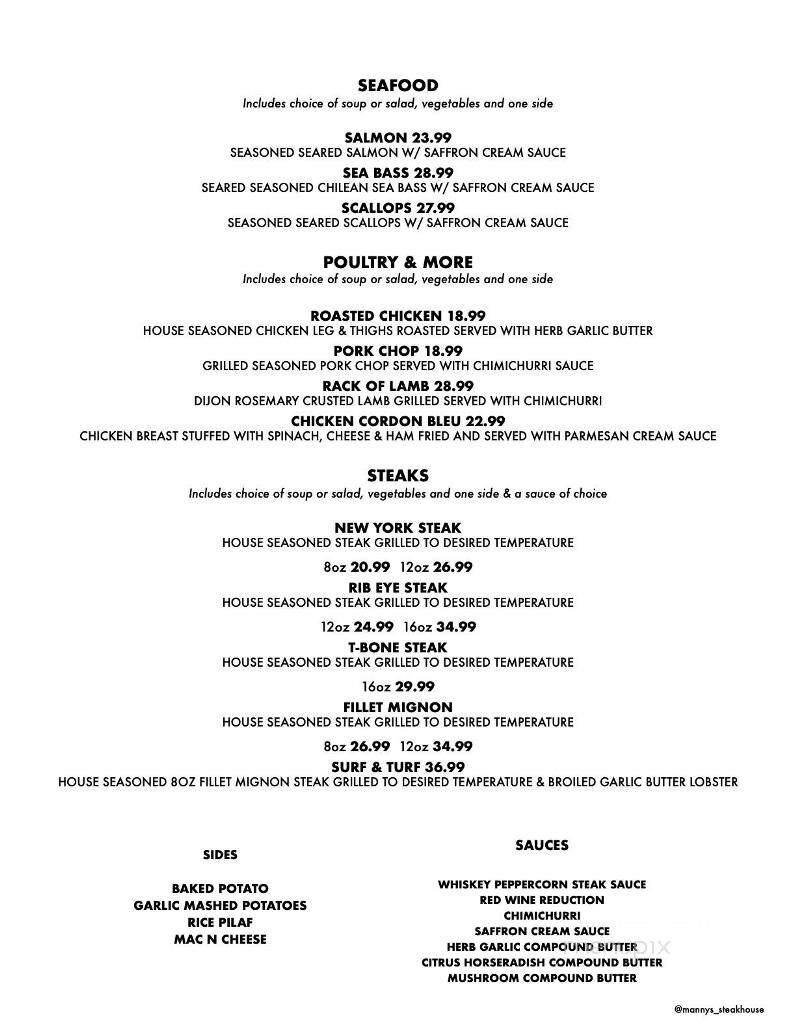 Manny's Steakhouse - Vallejo, CA menu_pic
