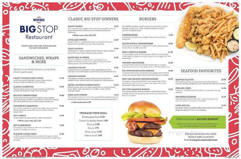 Irving Big Stop Family Restaurant - Pembroke, ON menu_pic