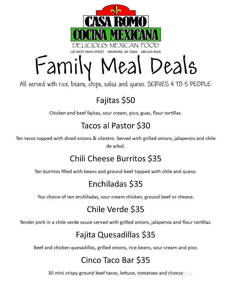 Casa Romo - Ardmore, OK menu_pic