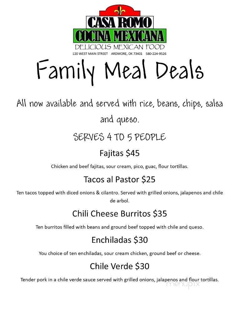 Casa Romo - Ardmore, OK menu_pic