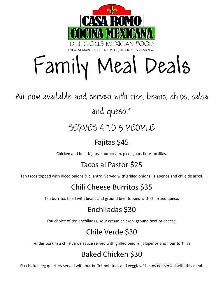 Casa Romo - Ardmore, OK menu_pic