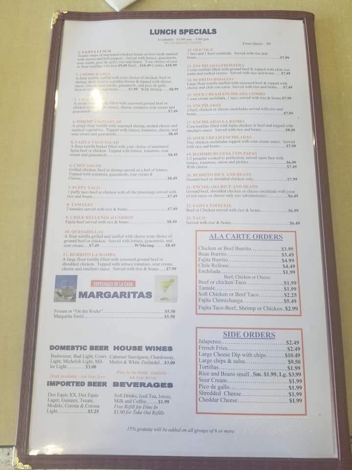 La Bamba Mexican Restaurant - Columbia, LA menu_pic