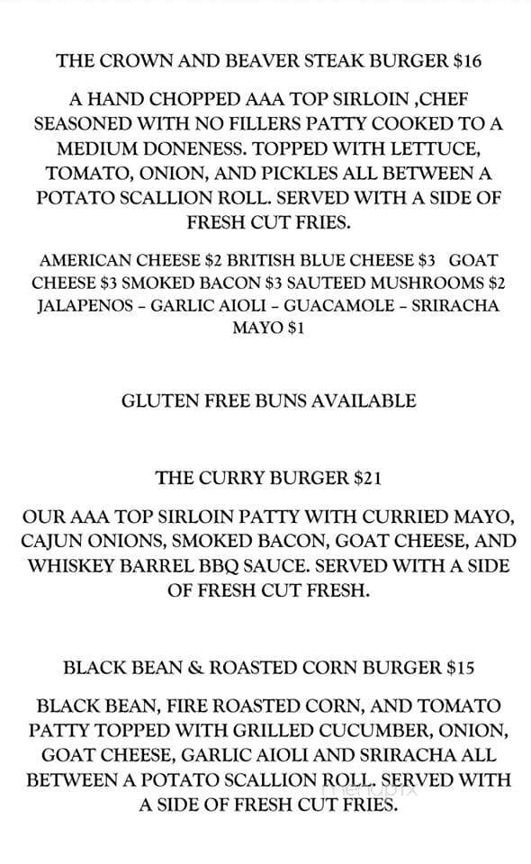 The Crown and Beaver Pub - North Bay, ON menu_pic
