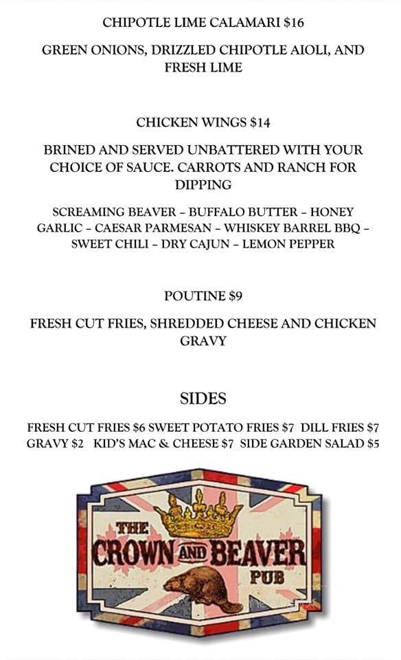 The Crown and Beaver Pub - North Bay, ON menu_pic