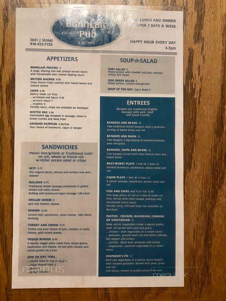 Bonn Lair - Sacramento, CA menu_pic