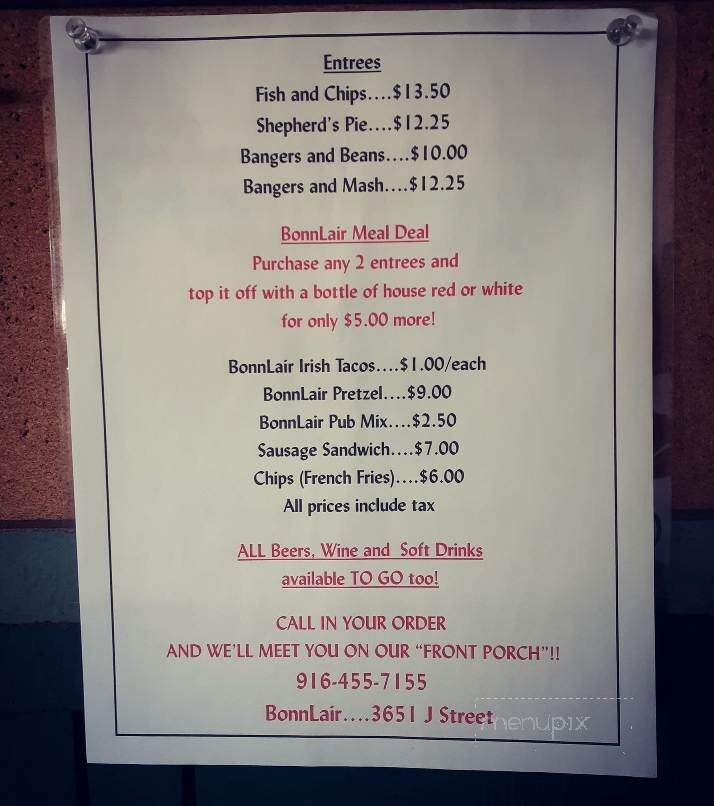 Bonn Lair - Sacramento, CA menu_pic
