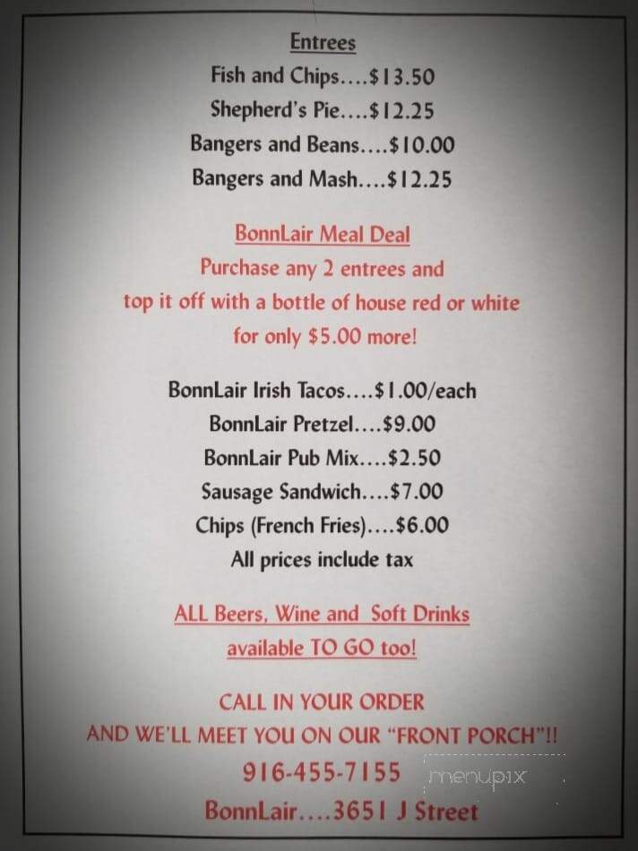 Bonn Lair - Sacramento, CA menu_pic