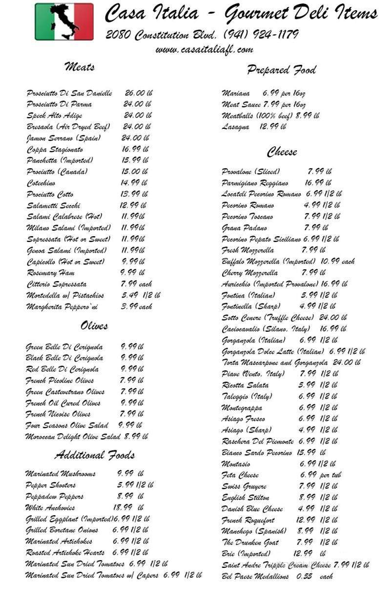 Casa Italia - Sarasota, FL menu_pic