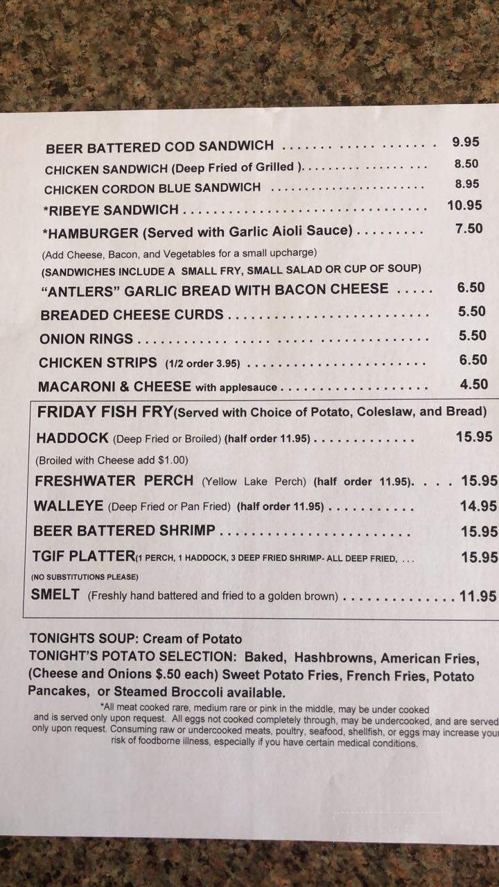 Antlers Supper Club - Bonduel, WI menu_pic