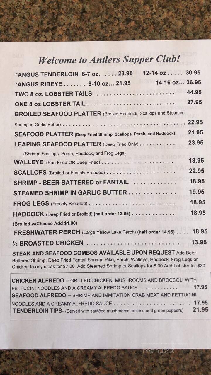 Antlers Supper Club - Bonduel, WI menu_pic