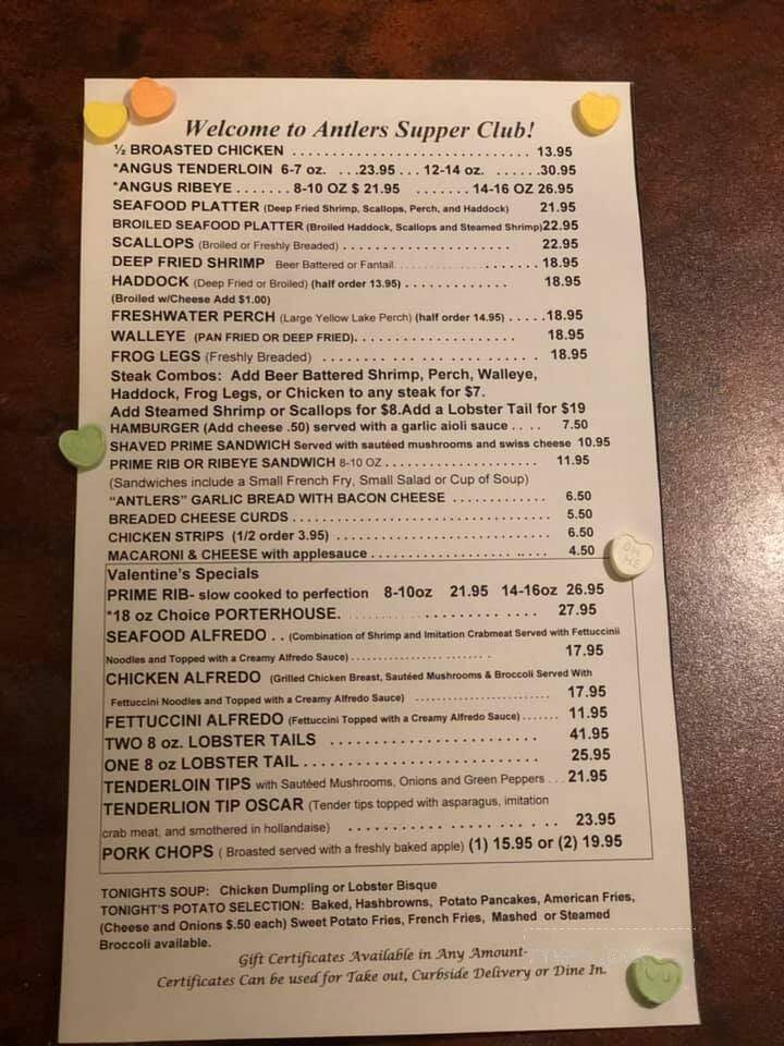 Antlers Supper Club - Bonduel, WI menu_pic