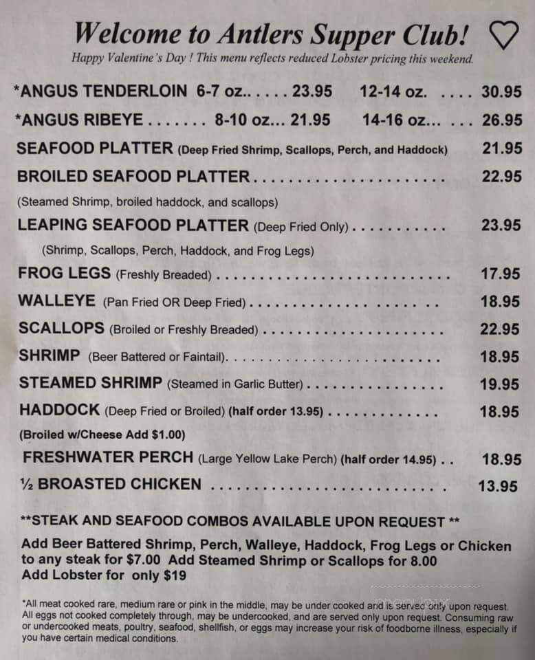 Antlers Supper Club - Bonduel, WI menu_pic
