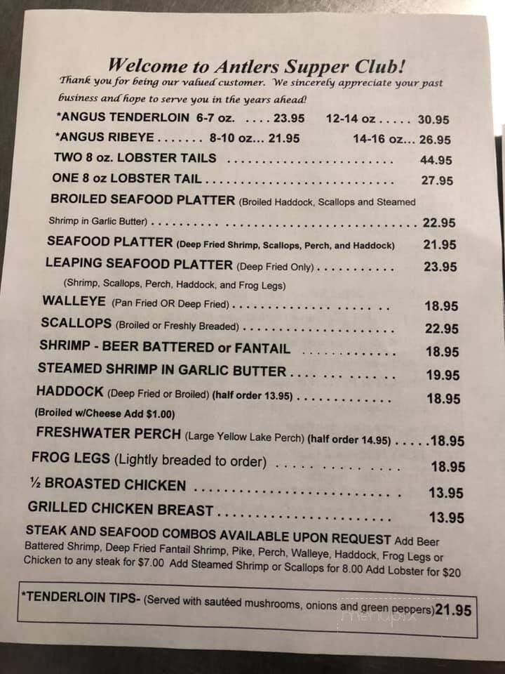 Antlers Supper Club - Bonduel, WI menu_pic