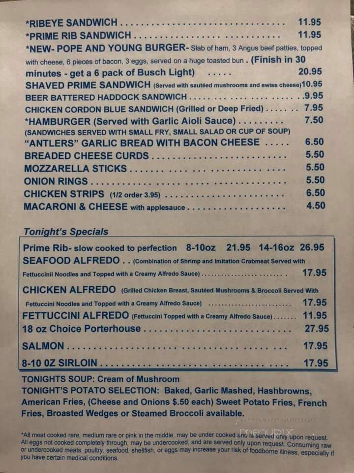 Antlers Supper Club - Bonduel, WI menu_pic