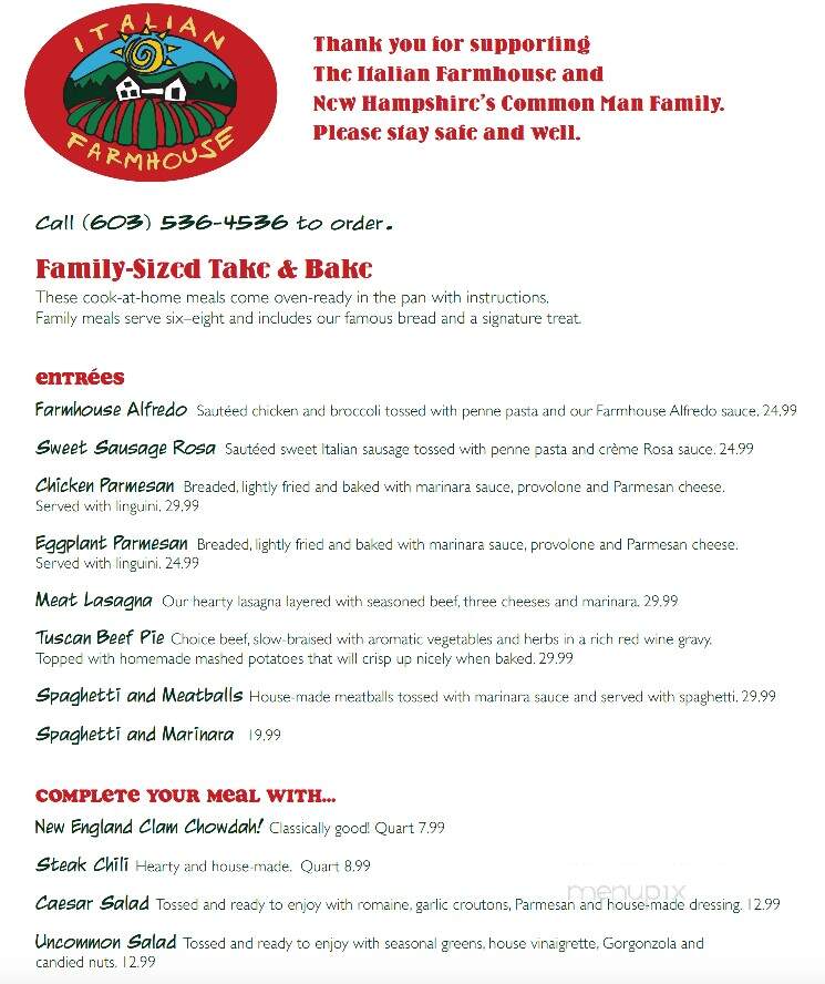 Italian Farmhouse - Plymouth, NH menu_pic