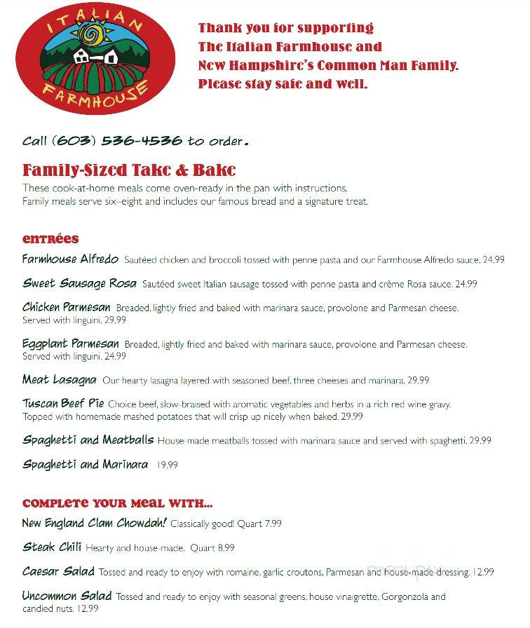 Italian Farmhouse - Plymouth, NH menu_pic