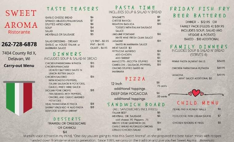 Sweet Aroma Ristorante - Delavan, WI menu_pic