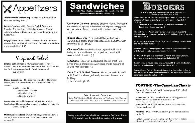 The Old Whiskey Mill - Port Townsend, WA menu_pic