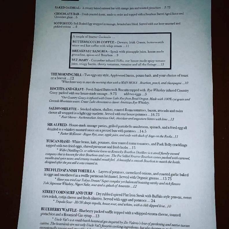 The Old Whiskey Mill - Port Townsend, WA menu_pic