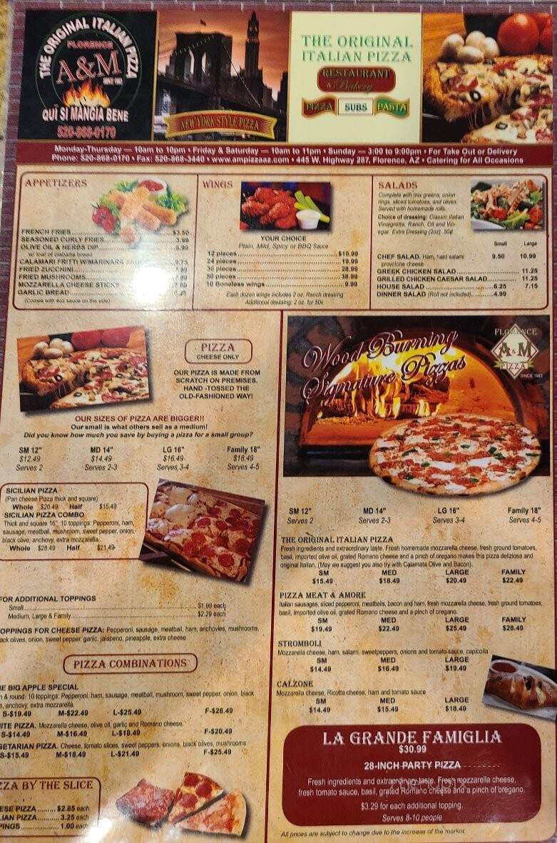 A & M Pizza - Florence, AZ menu_pic