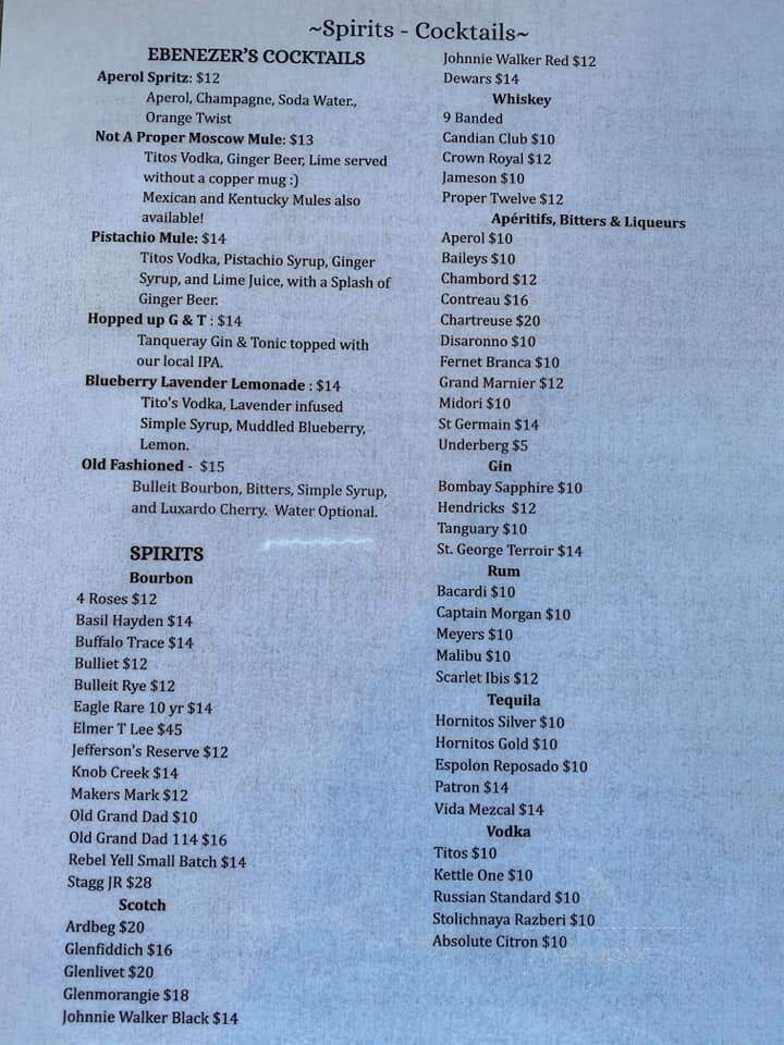 Ebenezer's Restaurant & Pub - Lovell, ME menu_pic