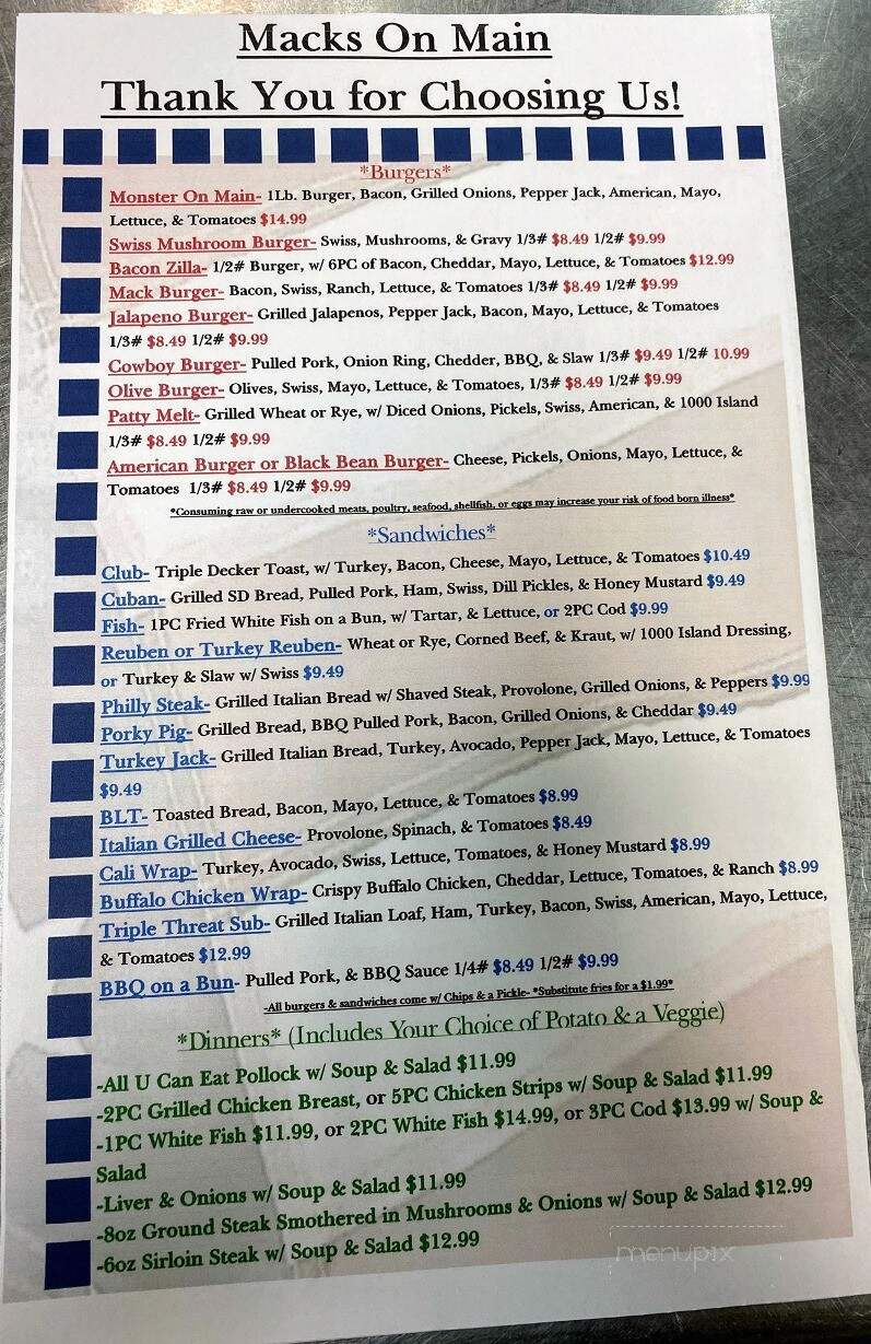 Mack's Menu Family Restaurant - Gladwin, MI menu_pic
