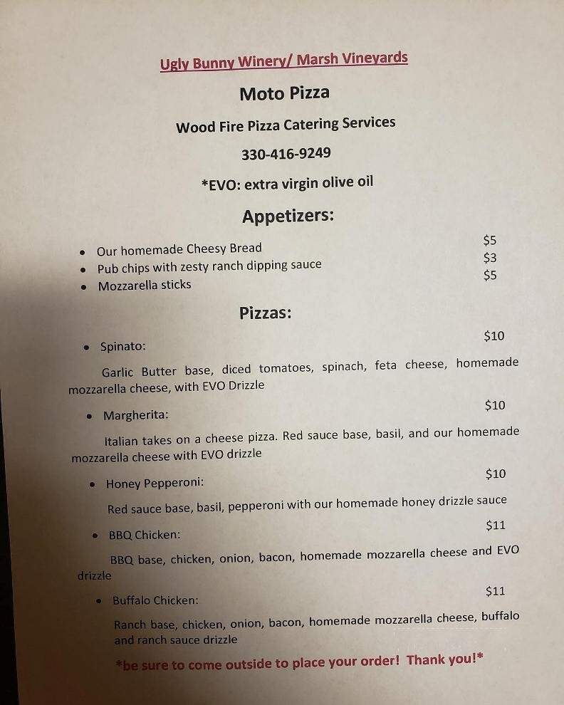 Ugly Bunny Winery - Loudonville, OH menu_pic