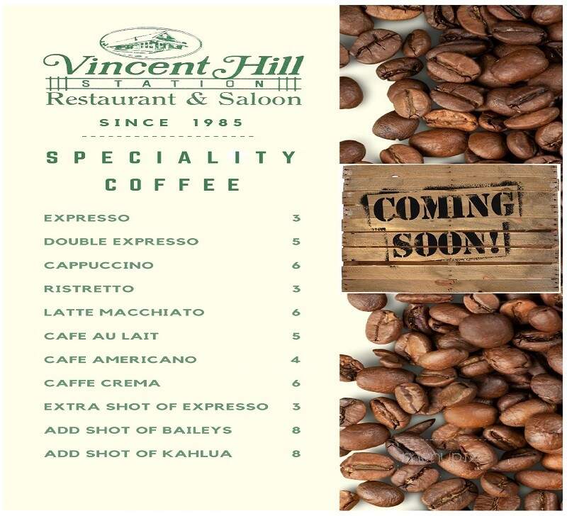 Menu of Vincent Hill Station in Acton, CA 93510