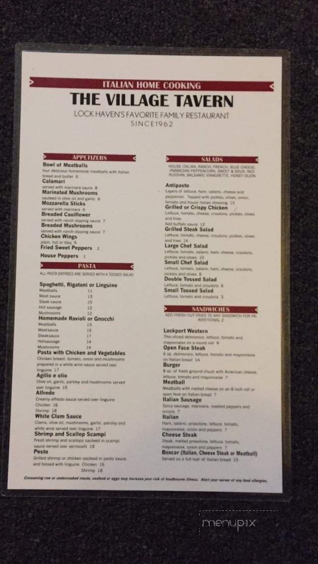 Village Tavern - Lock Haven, PA menu_pic