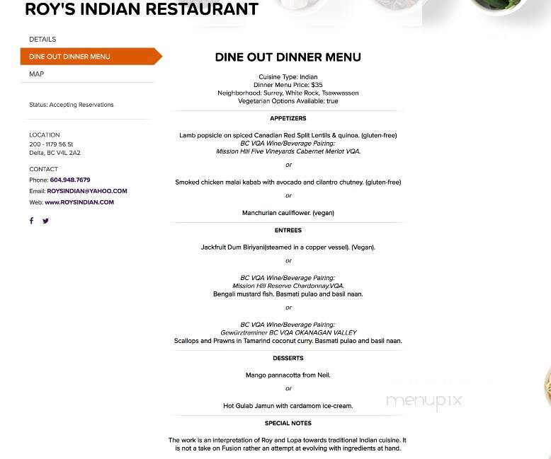 Roys Indian Restaurant - Delta, BC