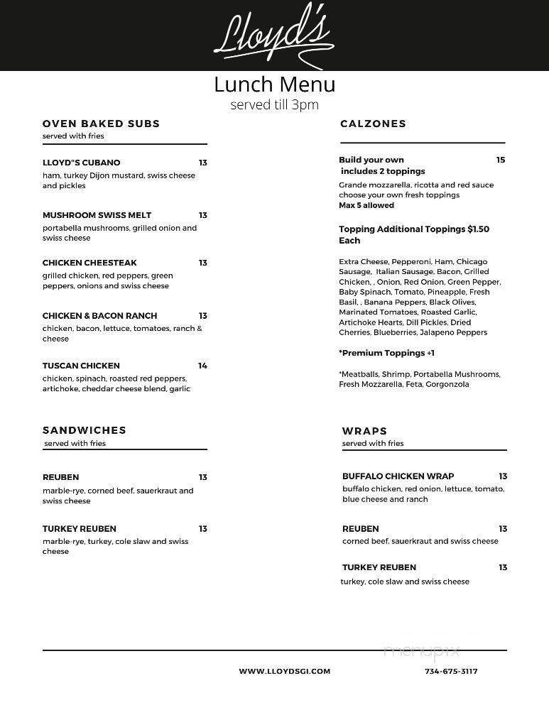 Lloyd's Bar & Grill - Grosse Ile, MI menu_pic