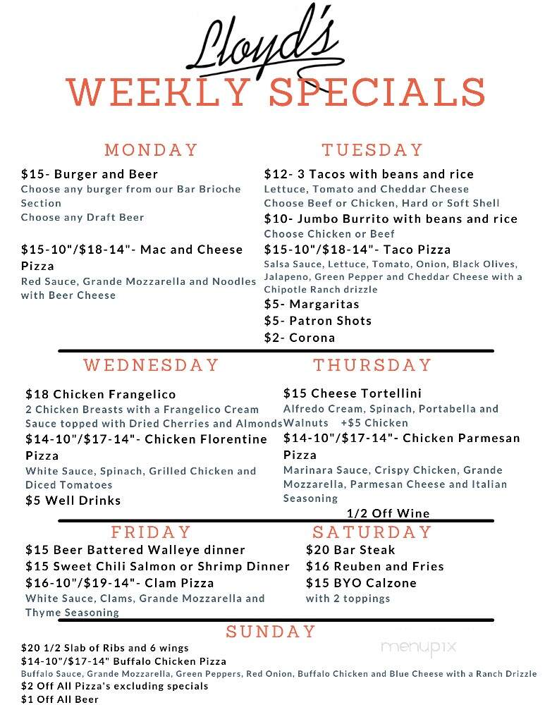 Lloyd's Bar & Grill - Grosse Ile, MI menu_pic