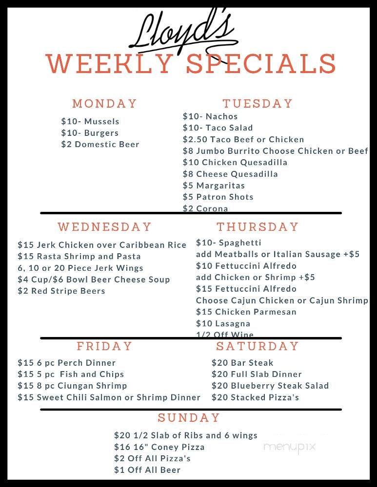Lloyd's Bar & Grill - Grosse Ile, MI menu_pic