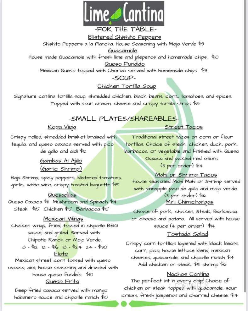 Lime Cantina - Cedarburg, WI menu_pic
