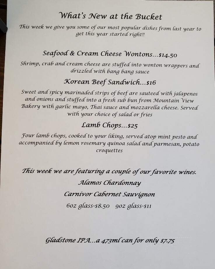 Clam Bucket Restaurant - Port Alberni, BC menu_pic