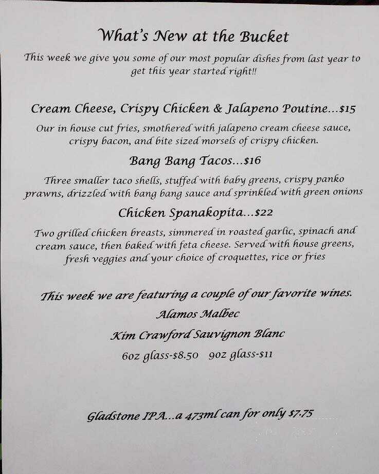 Clam Bucket Restaurant - Port Alberni, BC menu_pic