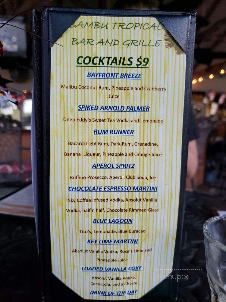 Bambu Tropical Bar and Grille - Naples, FL menu_pic
