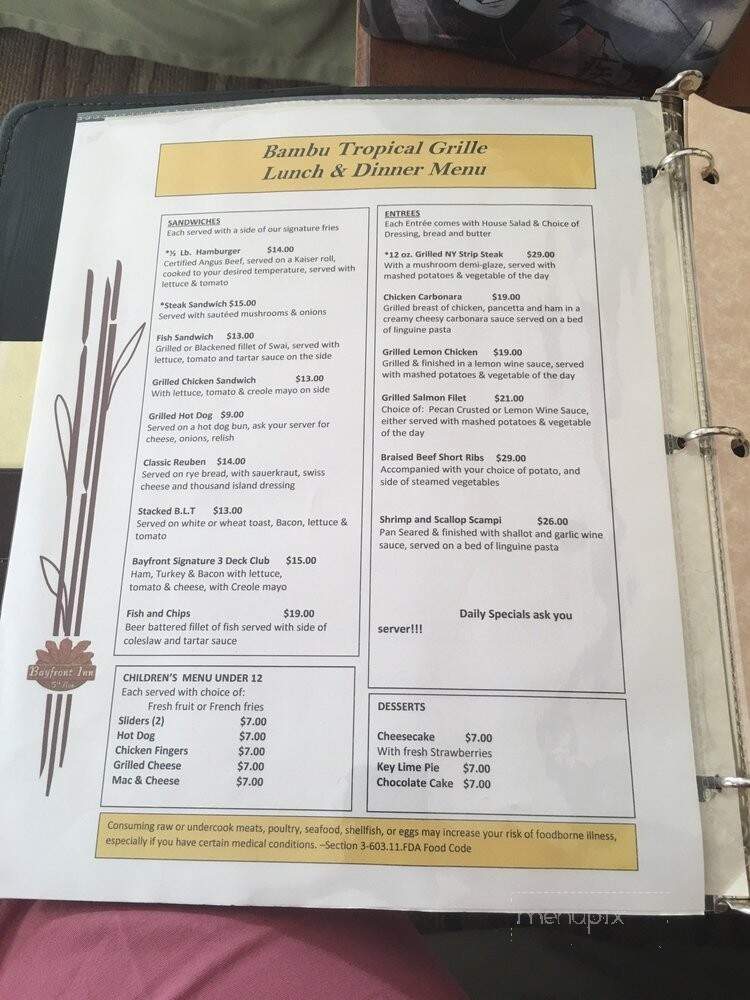 Bambu Tropical Bar and Grille - Naples, FL menu_pic