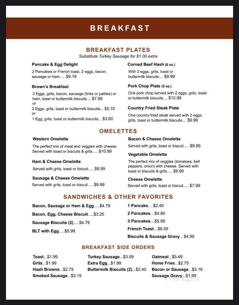 Brown's Country Buffet - Alachua, FL menu_pic