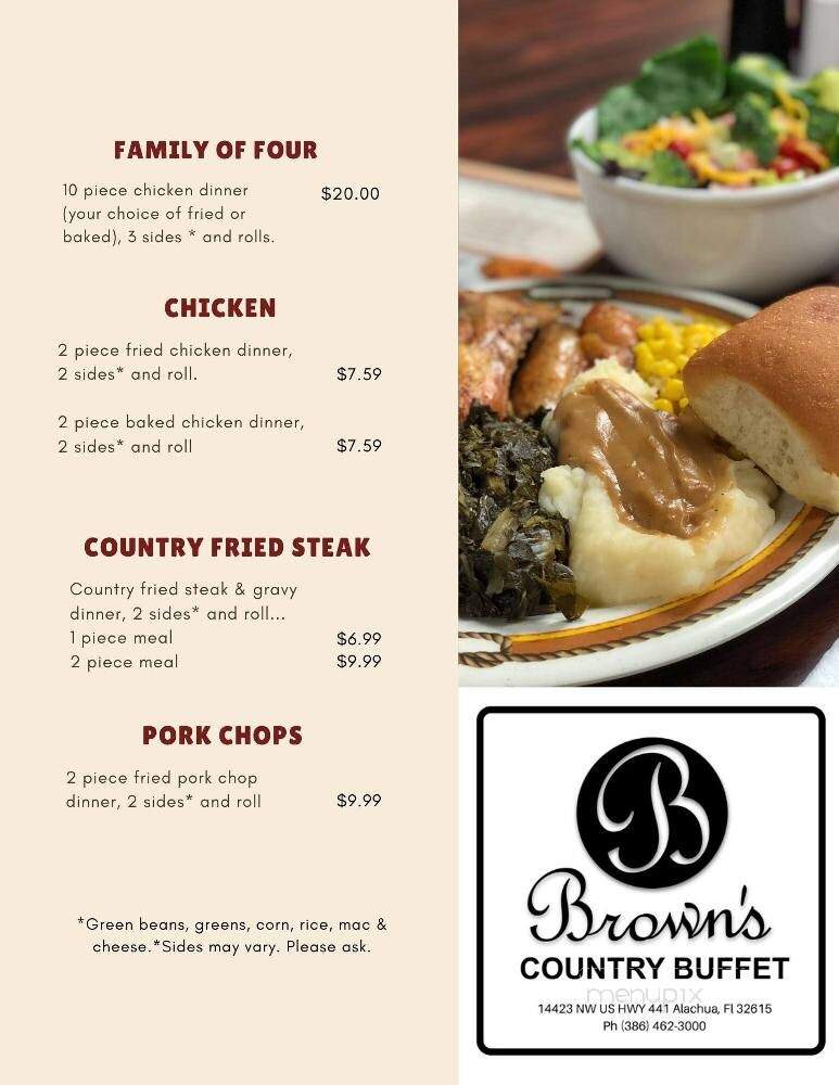 Brown's Country Buffet - Alachua, FL menu_pic