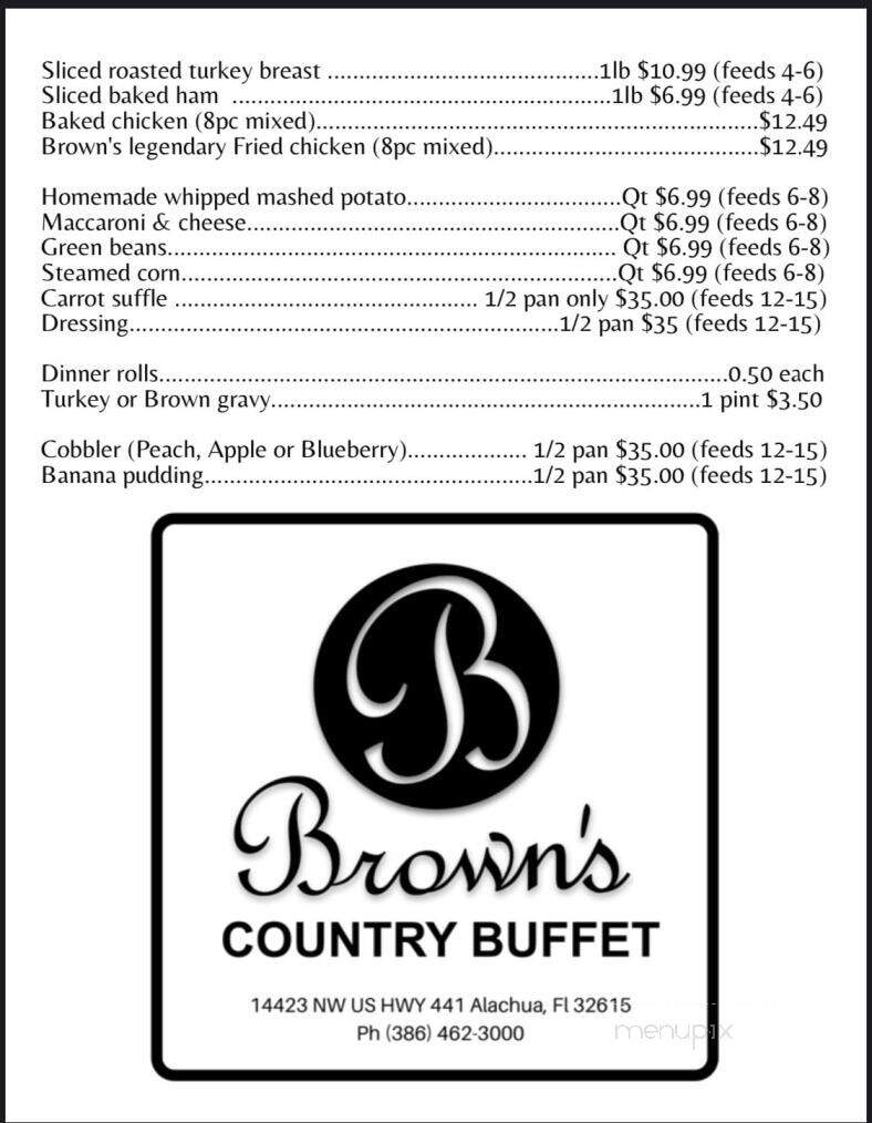 Brown's Country Buffet - Alachua, FL menu_pic
