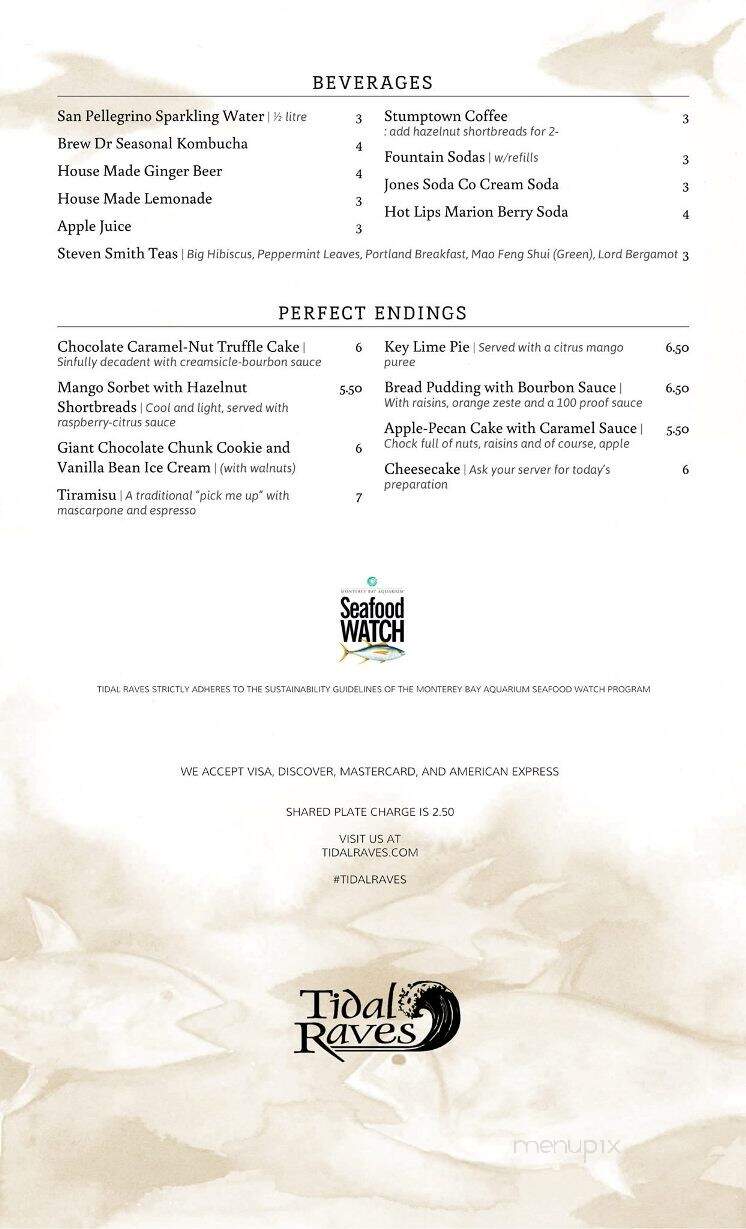 Tidal Raves Seafood Grill - Depoe Bay, OR menu_pic