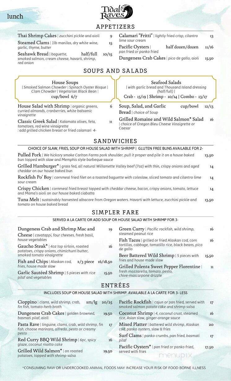 Tidal Raves Seafood Grill - Depoe Bay, OR menu_pic
