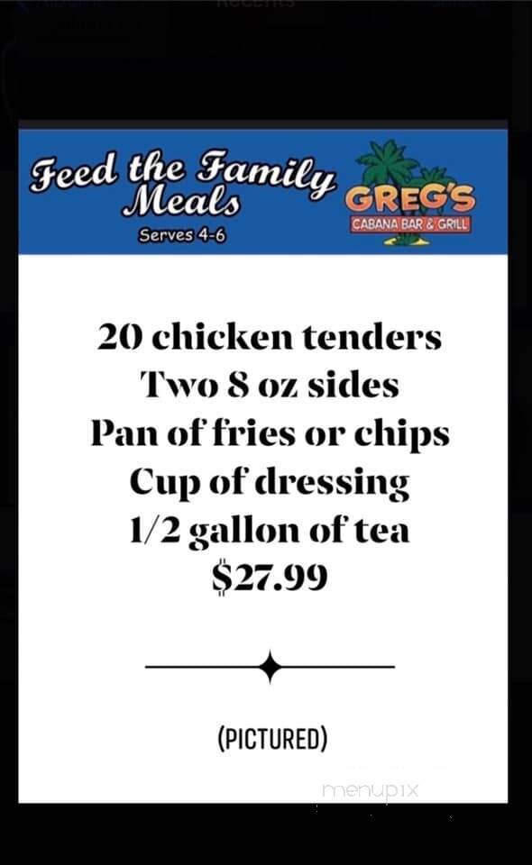 Greg's Cabana Bar & Grill - Murrells Inlet, SC menu_pic