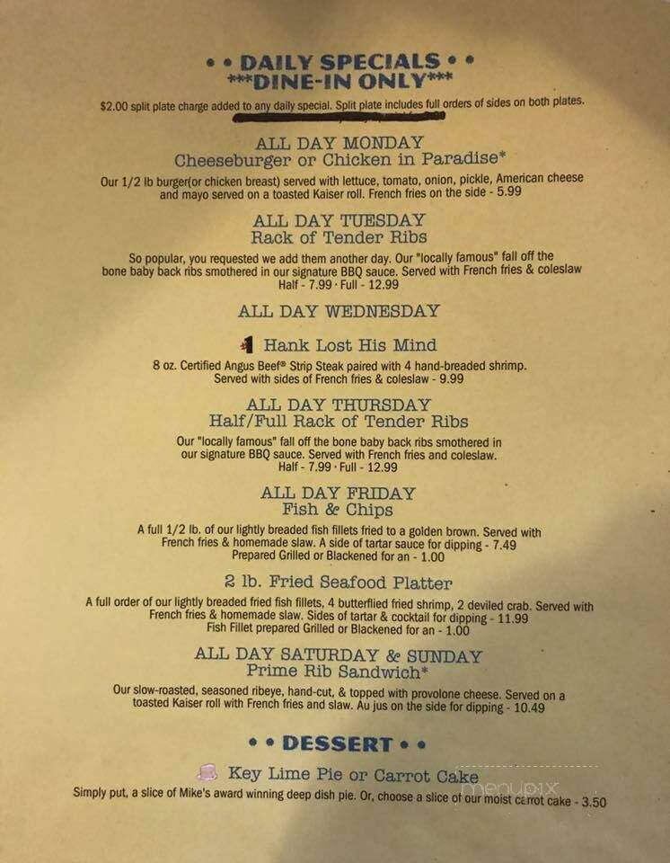 Greg's Cabana Bar & Grill - Murrells Inlet, SC menu_pic