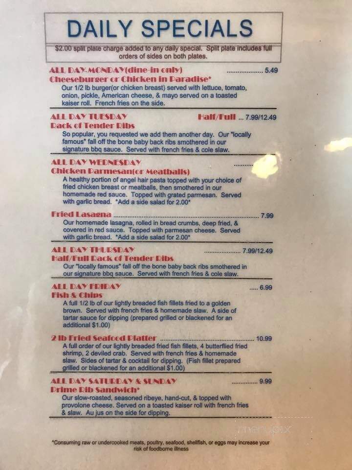 Greg's Cabana Bar & Grill - Murrells Inlet, SC menu_pic