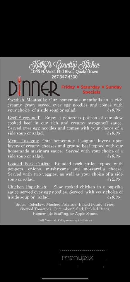 Kathy's Country Kitchen - Quakertown, PA menu_pic