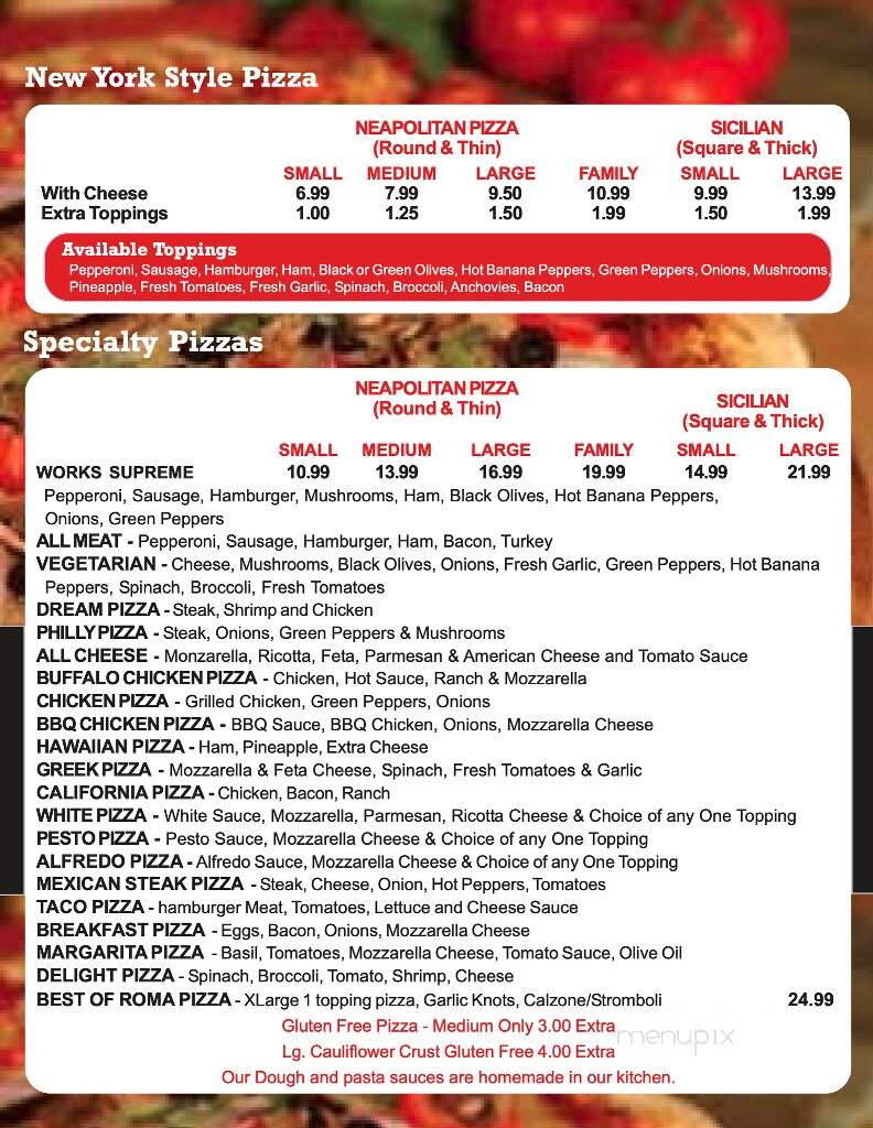 Roma Pizza & Italian Restaurant - Rogersville, TN menu_pic