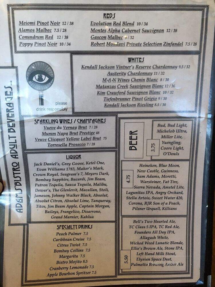 Adams Bistro - Greenville, SC menu_pic