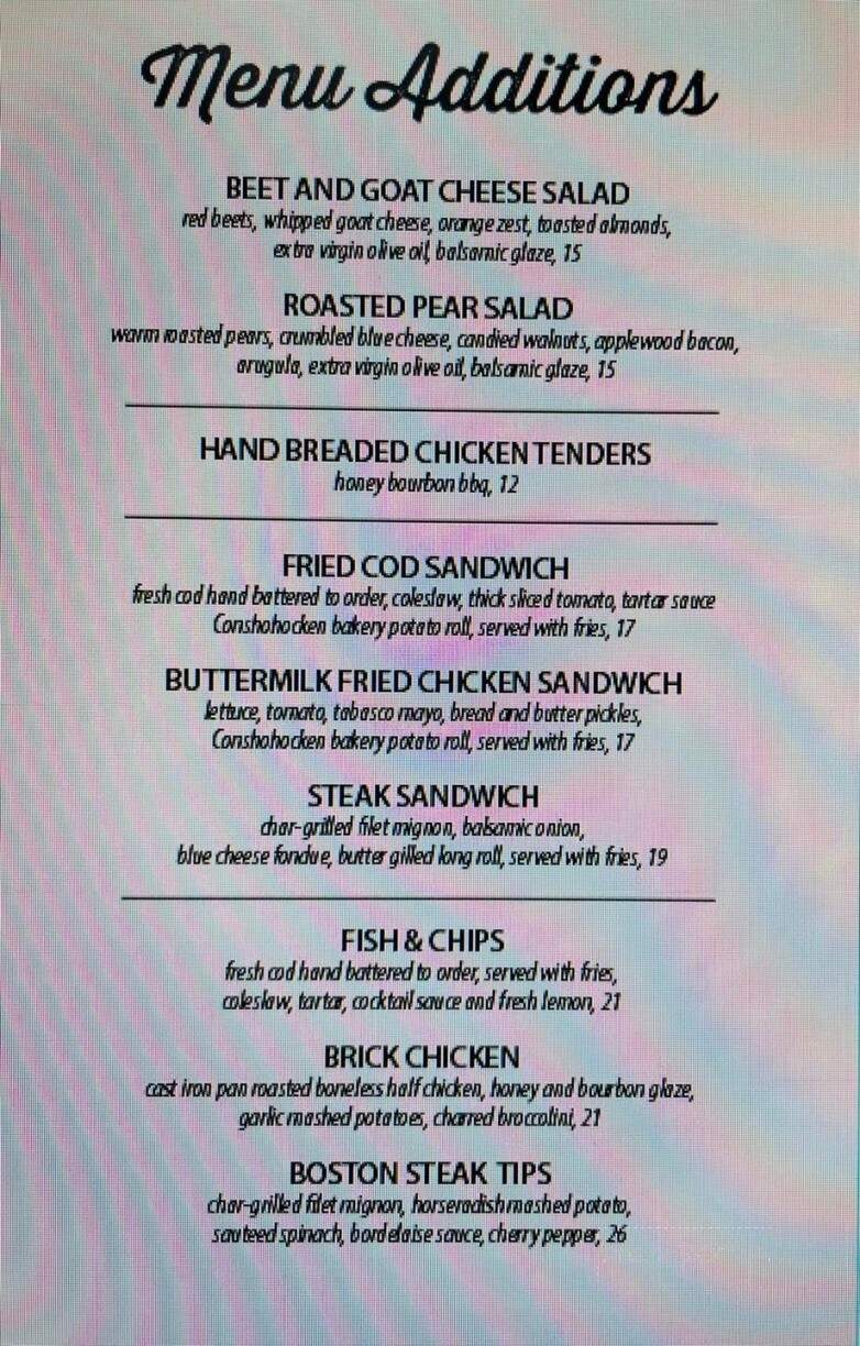 Justin's Carriage House - Skippack, PA menu_pic